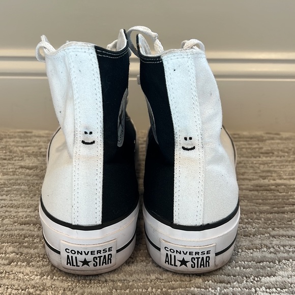 RARE Converse Black & White Color Block Platform Hi Top Shoes - Picture 3 of 5